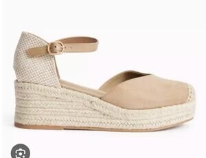 Tu Clothing Canvas Platform Espadrille Wedge Shoes Sandals Cream Tan 8.5